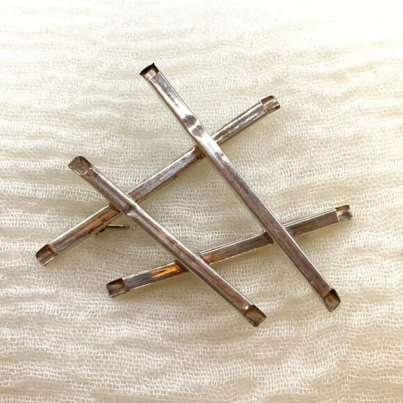 Modernist Industrial Abstract Criss Cross Hashtag Sterling Silver Brooch J580 - Picture 3 of 14